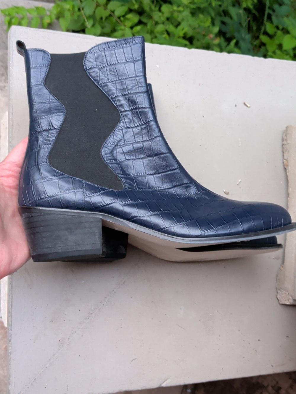 Women’s Navy Croc-Embossed Chelsea Ankle Boots